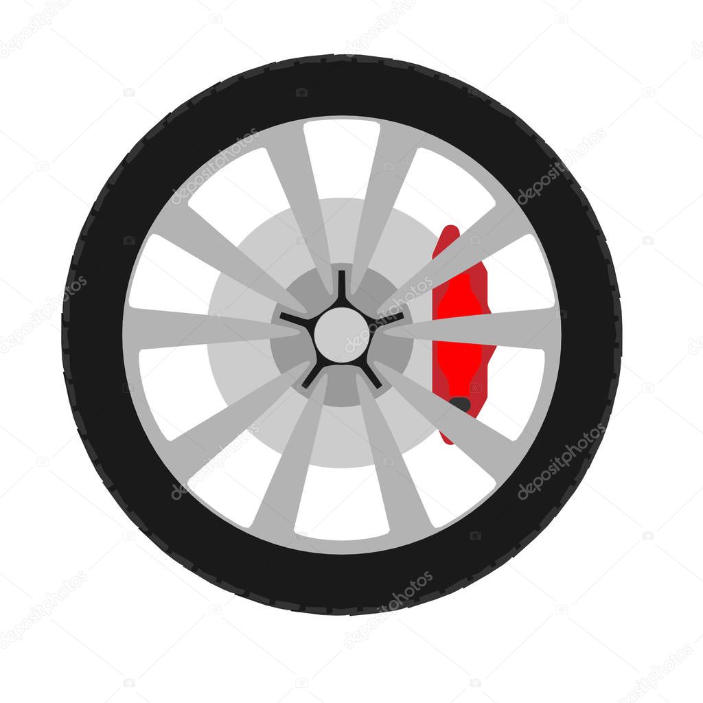Wheel automobile transport equipment car sign. Flat vector repai