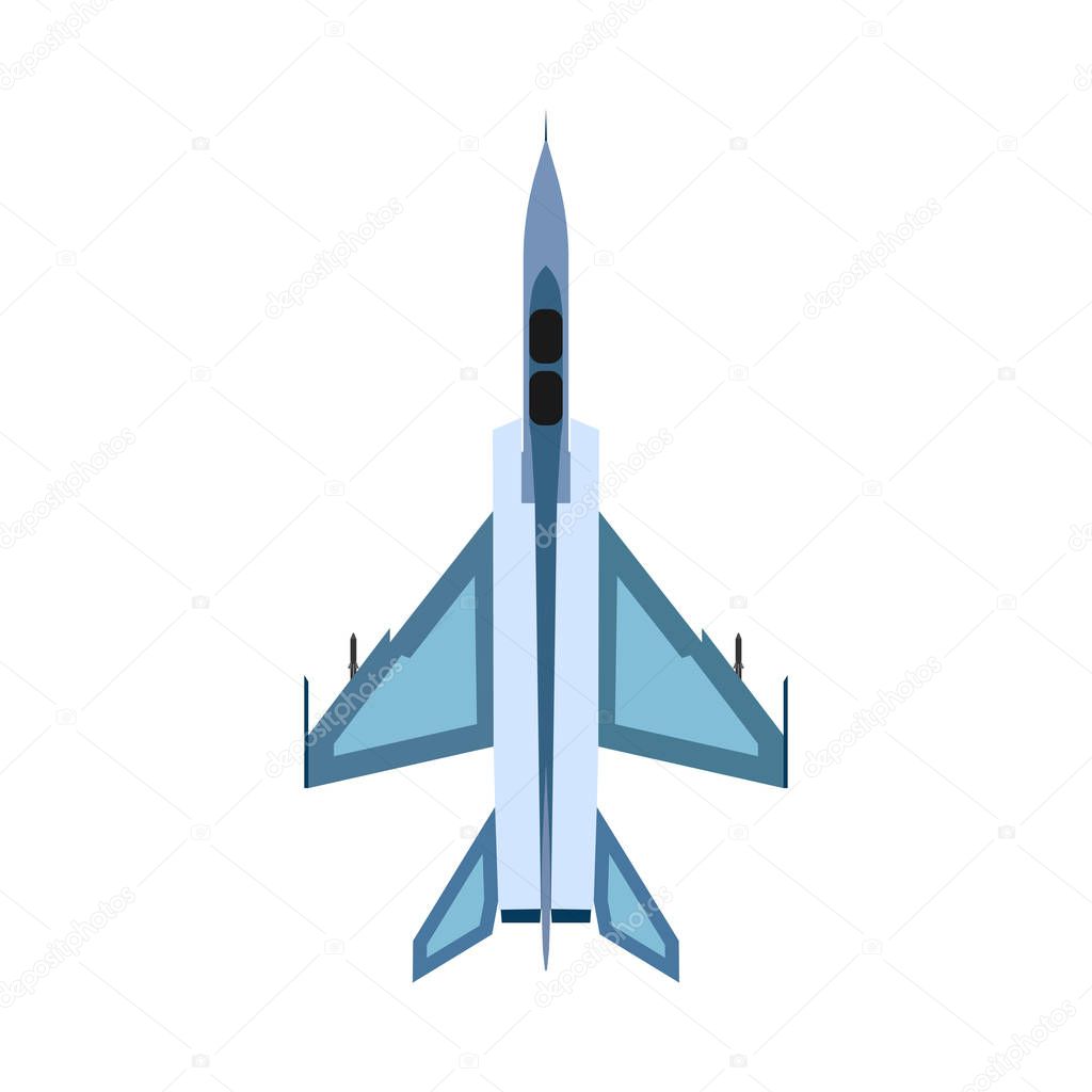 Bomber aircraft top view vector icon. Fight sky technology design attack airforce. Plane military fighter warfare