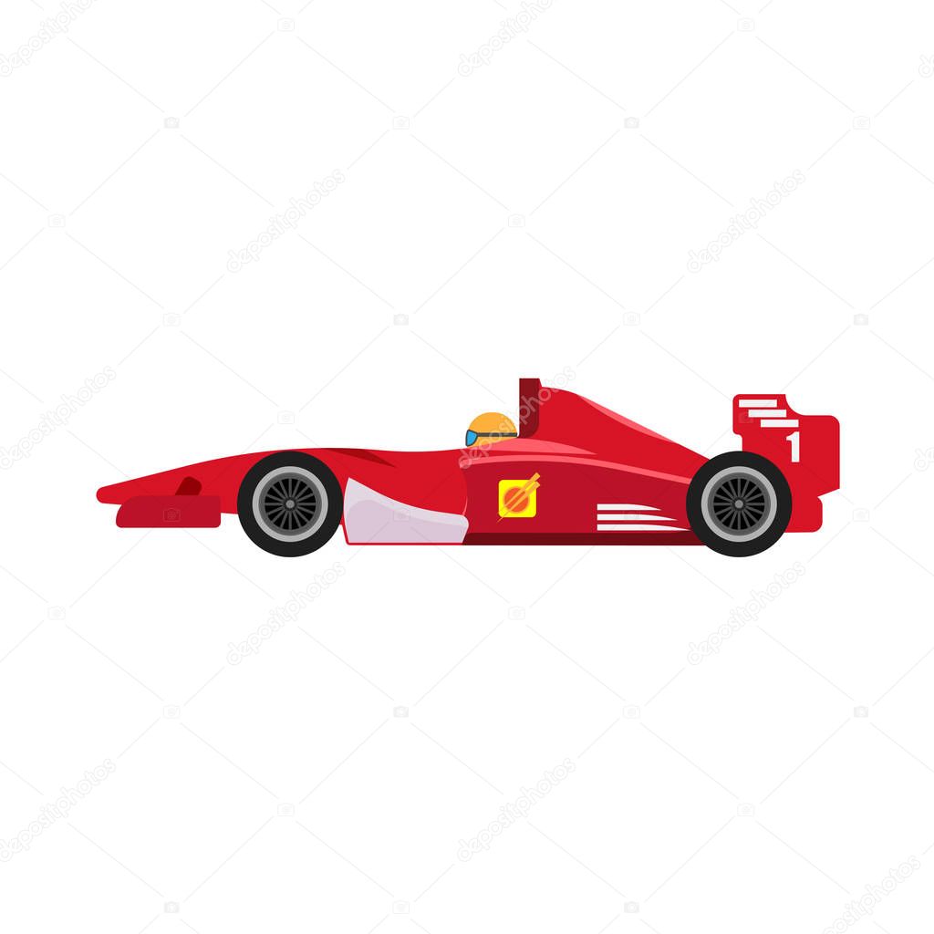 Formula 1 red racing car side view vector icon. Championship one