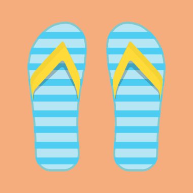 Flip flop plaj tatil sandal ayak vektör simgesi üst görünümü. Moda ayakkabı çifti ayarlamak seyahat. Deniz deseni aksesuar şerit