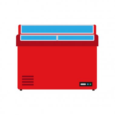 Alışveriş dondurucu vektör simgesi süpermarket. Buzdolabı gıda mağazası pazar raf. İş ticari ekipman iç bakkal cam ekran