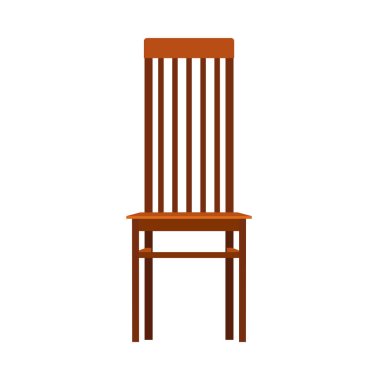 Tahta sandalye ön görüş vektör ikon mobilyası. Klasik iç mekan oturuşu. Retro kahverengi çizgi film ev elemanı düz oda