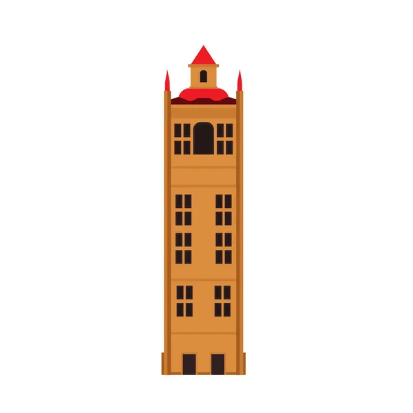 Edificio de piedra torre vector icono arquitectura ciudad. Ciudad urbana — Vector de stock