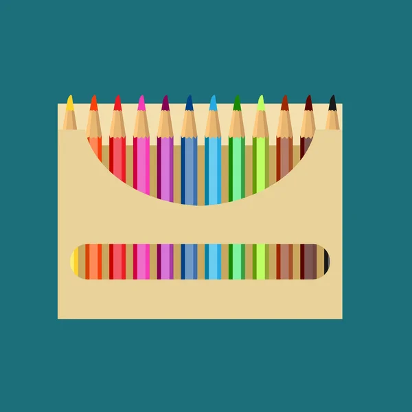 Lápiz caja vector icono arte diseño educación. Escuela de dibujo de color — Archivo Imágenes Vectoriales