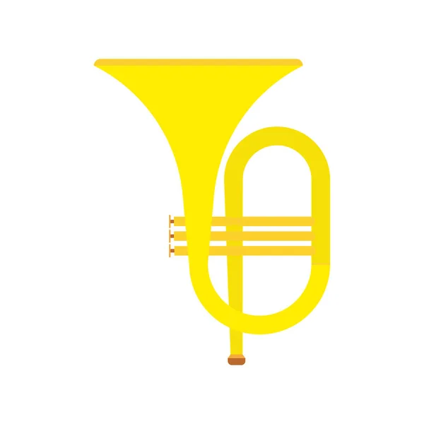 Corno strumento vettore icona musicale orchestra classica. Tuba dorata acustica del fumetto della banda d'ottone. Fanfare attrezzature basso — Vettoriale Stock