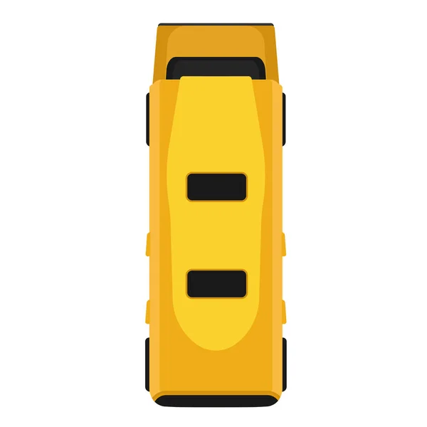 Bus vector amarillo icono plano vehículo transporte vista superior aislado. Coche de tráfico de pasajeros de dibujos animados arriba. Van pictogram simple — Vector de stock