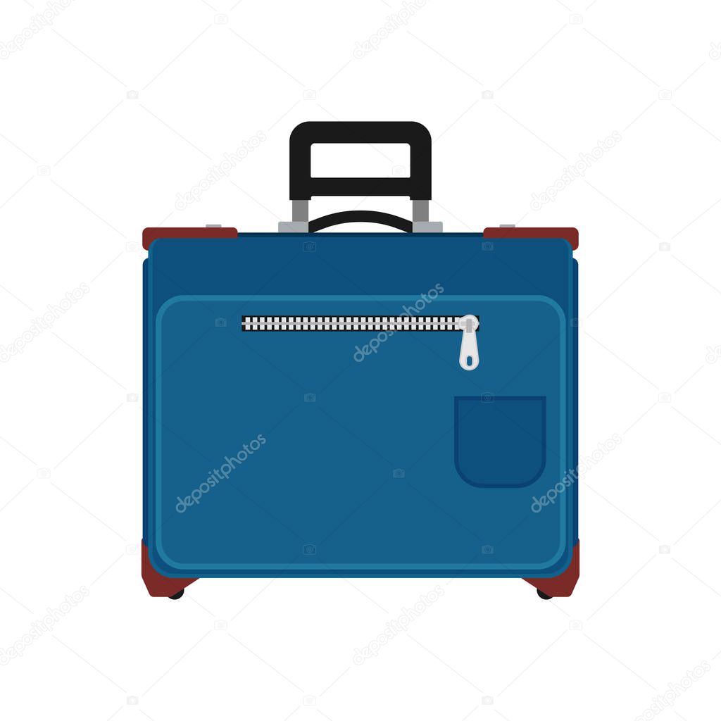 Suitcase travel front view vector icon. Baggage vacation bag 