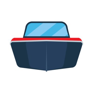 Motorlu tekne ön görünüm vektör düz simge illüstrasyonu. İzole edilmiş 