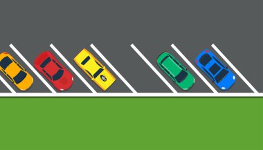 Park vektör illüstrasyonunun en üstteki otopark yolu. Otoparkın üstünde. 