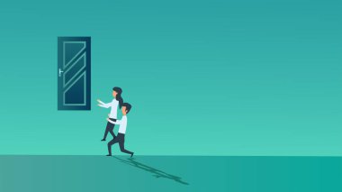 İş adamları kapıya tırmanıyor. Vektör konsept ekip çalışanı 