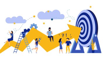 İş ilerlemesi erkek ve kadın vektör başarı çalışanı meydan