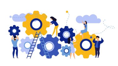 Man and woman business organization with circle gear vector concept
