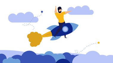 İş hırsı motivasyonu artırdı. Başarı gökyüzü adamı. Uzay roketi