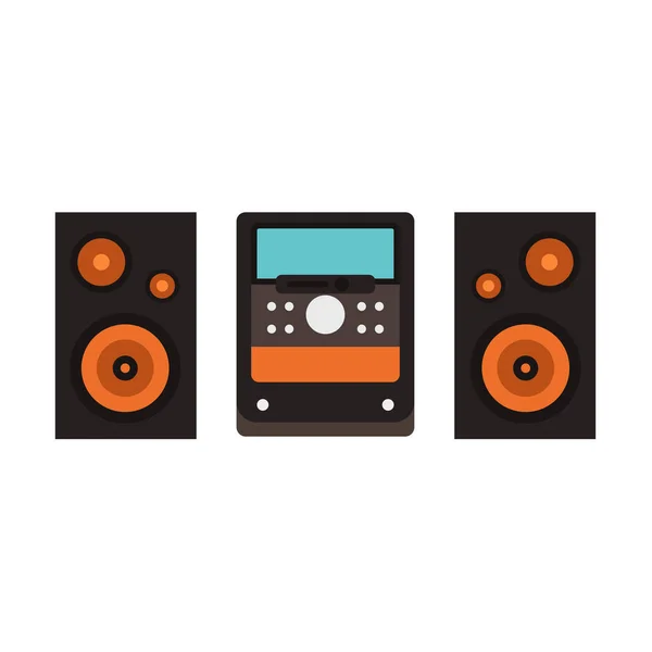Sistema audio vettoriale icona piatta suono apparecchiature elettroniche. Nero — Vettoriale Stock