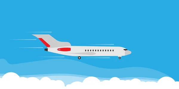 Vliegtuig vliegen in wolken lucht illustratie banner concept. Reistoerisme — Stockvector