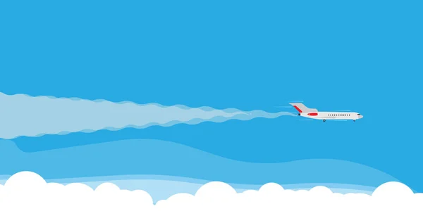 Avião voar no céu nuvem ilustração conceito banner. Turismo de viagem — Vetor de Stock