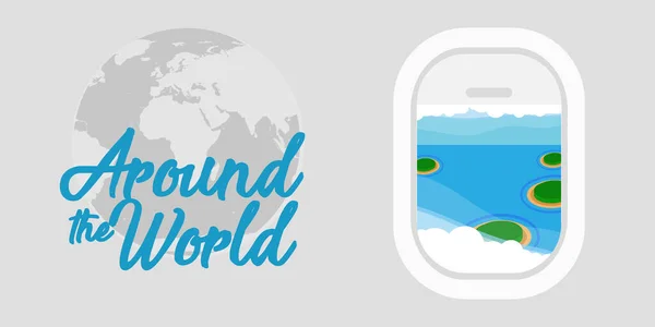 Around the World vector travel illustration background. Airplane