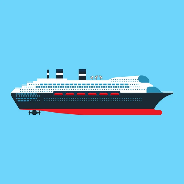 Cruise ship side view vector flat icon. Ocean boat travel — Stock vektor