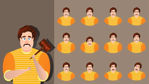 Vettore di espressione del cartone animato personaggio impostare faccia emozione. Illustrazione — Vettoriale Stock