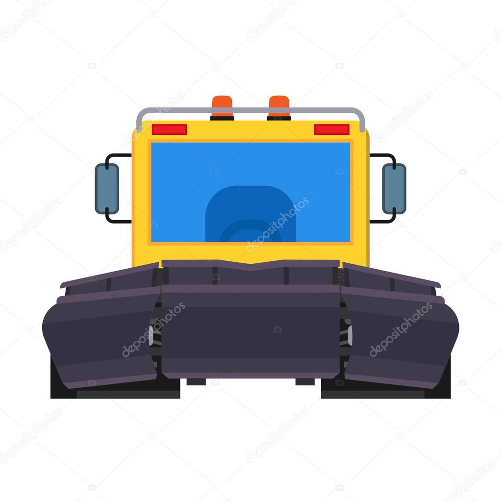 Snow plow tractor front view vector icon equipment machine. Removal