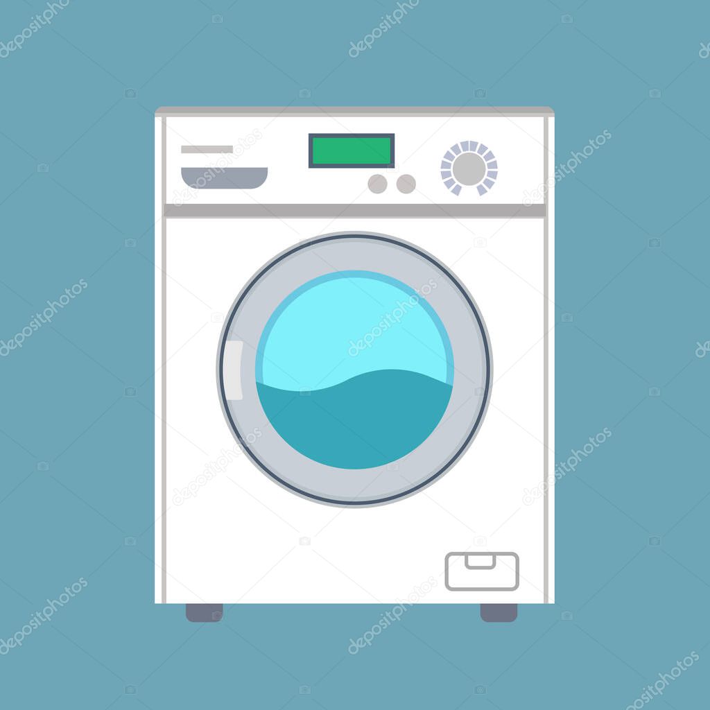 Washing machine vector laundry flat icon front. Housework 