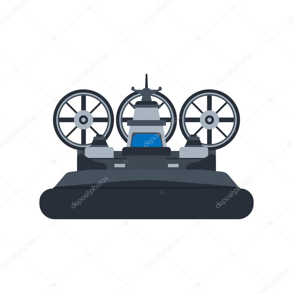 Navy hovercraft front view vector icon illustration. Boat sea 