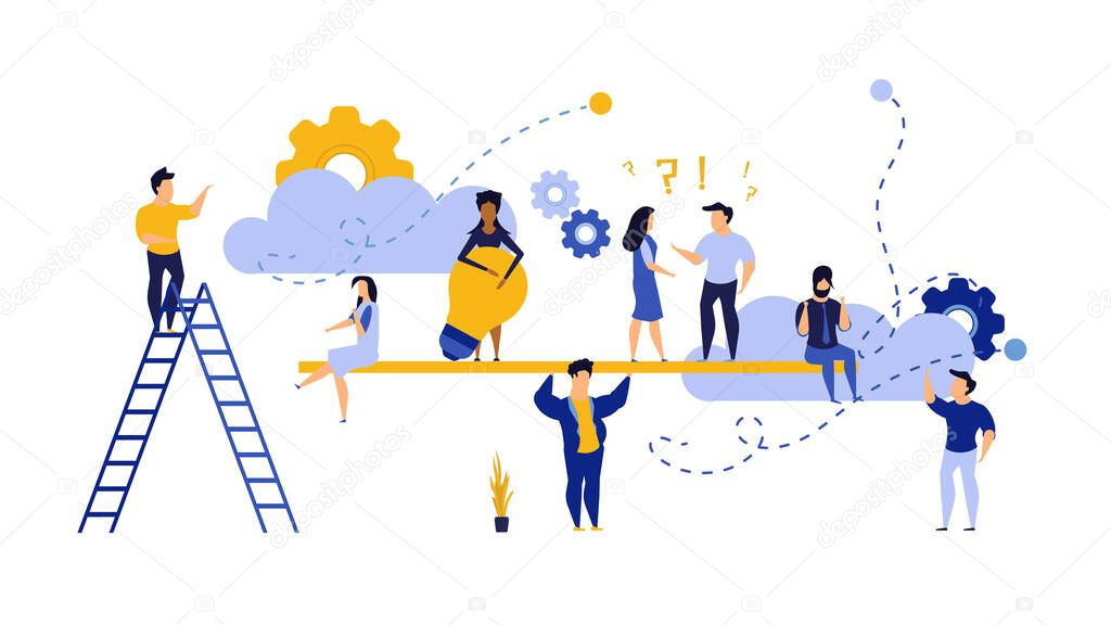 People teamwork idea vector illustration. Business work balance 