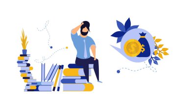 Kredi sorunu olan adam iş adamı borç vektörü finansal illüstrasyon işadamı kredisi. Kriz yatırımcısı konsepti iflas para yatırım riski. Banka bütçesi sorunu. Üzgün bir çalışan ödünç aldı