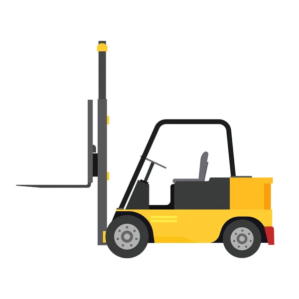 Vysokozdvižný vektor nákladní auto boční pohled dodání ilustrační zařízení skladu. Ikona odvětví zvedacích nakladačů pro distribuci vozidel. Žlutý stroj izolované logistické továrny. Těžký přepravní kontejner — Stockový vektor