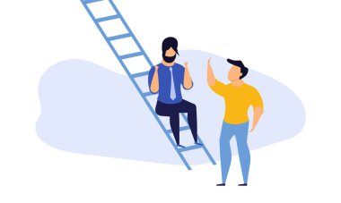 İşçi lideri, eylem illüstrasyonunda sanal iş kuruyor. Kariyer başarısı geliştirme vektör tahsisi. Gelecekteki takım çalışması karakteri. Çevrimiçi çalışma küresel işbirliği verimli