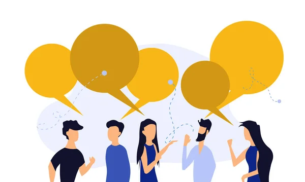 人们聊天 说明团队合作 网络语音泡沫社区对话的概念 性格讨论连接的想法 — 图库矢量图片