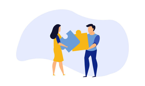 Партнер концепции векторной иллюстрации головоломки. Партнерская команда деловых людей взаимодействует с векторным дизайном. Концепт головоломки часть решения группы подключения. Идея стратегии сотрудничества