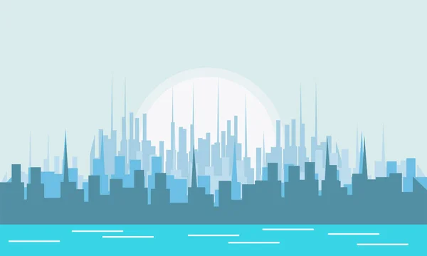 Ciudad Fondo Vector Plano Ilustración Diseño Paisaje Vista Lateral — Vector de stock