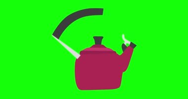 Mutfak çaydanlığının 4k hareketi. Düz yiyecek öğeleri simgesi yeşil arkaplan videosunda izole edildi