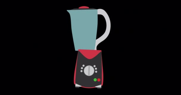 4k animace pohybu kuchyňského mixéru. Ploché položky pro přípravu potravin ikona izolované na černém pozadí videa — Stock video