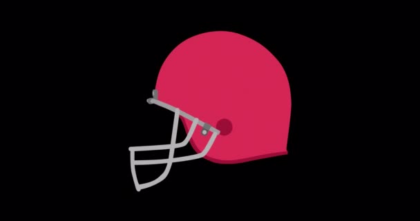 アメリカンフットボール用の赤いヘルメットの4kの動きアニメーション。黒の背景ビデオに隔離されたフラットスポーツアイコン — ストック動画
