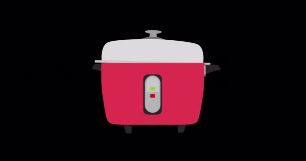 4k multicooker κίνηση animation. Επίπεδες συσκευές τροφίμων εικονίδιο απομονωμένο σε μαύρο φόντο βίντεο — Αρχείο Βίντεο