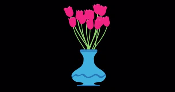 Vas tulip vektor bunga merah ilustrasi merah muda indah bunga putih terisolasi tanaman dekorasi hijau keindahan — Stok Video