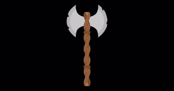 Вікінг сокира Векторні ілюстрації Бойова зброя Старий воїн ізольований середньовічний військовий меч скандинавський — стокове відео
