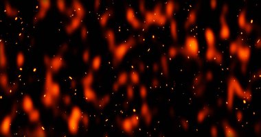 Gerçekçi sürrealist kor ateş tozu yavaşça siyah dumanla yükseliyor. Grunge koyu kıvılcımları izole uçuyor. Kıvılcımlar saçarak yanan küçük bir animasyon oluşturun. Cehennemin yükselen patlaması. Yangın tozu..