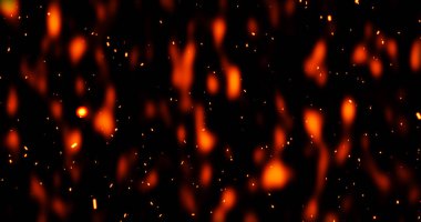 Gerçekçi sürrealist kor ateş tozu yavaşça siyah dumanla yükseliyor. Grunge koyu kıvılcımları izole uçuyor. Kıvılcımlar saçarak yanan küçük bir animasyon oluşturun. Cehennemin yükselen patlaması. Yangın tozu..