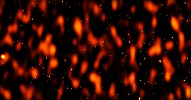 Gerçekçi sürrealist kor ateş tozu yavaşça siyah dumanla yükseliyor. Grunge koyu kıvılcımları izole uçuyor. Kıvılcımlar saçarak yanan küçük bir animasyon oluşturun. Cehennemin yükselen patlaması. Yangın tozu..