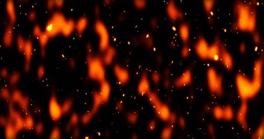 Gerçekçi sürrealist kor ateş tozu yavaşça siyah dumanla yükseliyor. Grunge koyu kıvılcımları izole uçuyor. Kıvılcımlar saçarak yanan küçük bir animasyon oluşturun. Cehennemin yükselen patlaması. Yangın tozu..