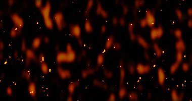 Gerçekçi sürrealist kor ateş tozu yavaşça siyah dumanla yükseliyor. Grunge koyu kıvılcımları izole uçuyor. Kıvılcımlar saçarak yanan küçük bir animasyon oluşturun. Cehennemin yükselen patlaması. Yangın tozu..