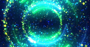 Lens parlamaları, neon halkaların karanlık arka planda parlaması. Işıldayan enerjik portal inanç fütüristik sunum bg. Mistik nebula gökadası renkleri aydınlatma, uzay ruhani.