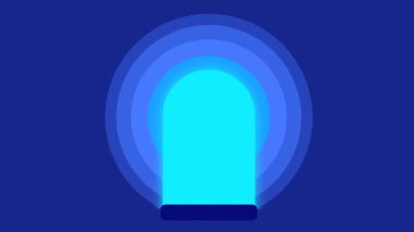 Derin mavi bir ortamda parlak ışık saçan parlak dairesel bir kapı bilim kurguyu, geçitleri ve gelecekteki bilinmeyen olasılıkları sembolize ediyor.