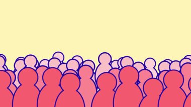 Canlı bir seyirci oluşturan renkli insan siluetlerinin toplanması, birlik, katılım ve kolektif varlığı simgeliyor.