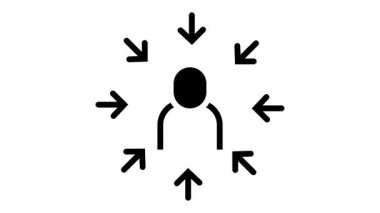 Merkezi bir figüre doğru bakan siyah oklar dikkati, odaklanmayı ve bireysel enerji veya gözlem konsantrasyonunu sembolize eder.