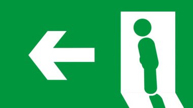 Acil çıkış levhası, sola doğru yürüyen bir figür. Acil bir durumda binayı terk etmek için belirlenmiş güvenli yönü simgeliyor.