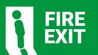 Üzerinde yürüyen bir insan sembolü olan yeşil bir yangın çıkışı işareti. Acil çıkış kapısının yerini gösteriyor.